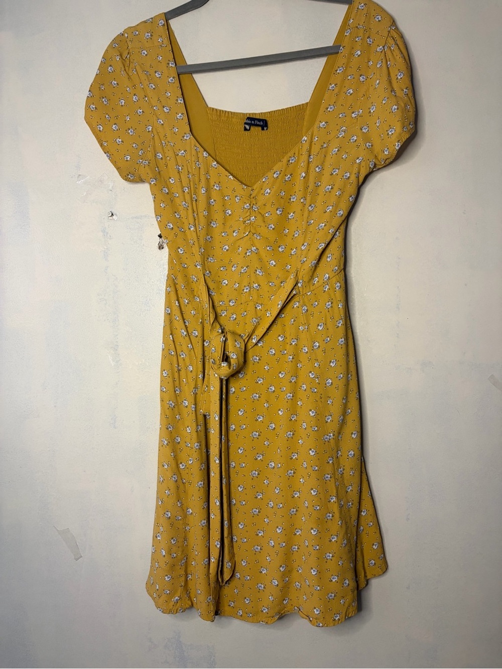 Abercrombie & Fitch mini tie waist yellow floral dress cottagecore tradwife